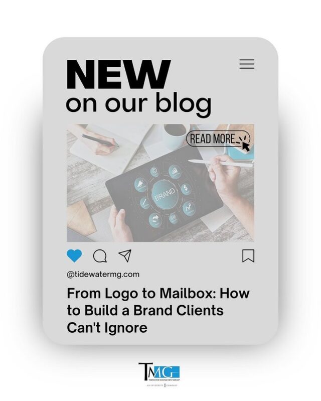New on the Blog! ⭐ Ready to elevate your brand? Our latest post dives into the essentials of building a brand that clients can't ignore. From your logo to mailers, discover how a strong brand can position you as a credible source and drive business growth. 

Head to our blog for more: https://tidewatermg.com/from-logo-to-mailbox-how-to-build-a-brand-clients-cant-ignore/